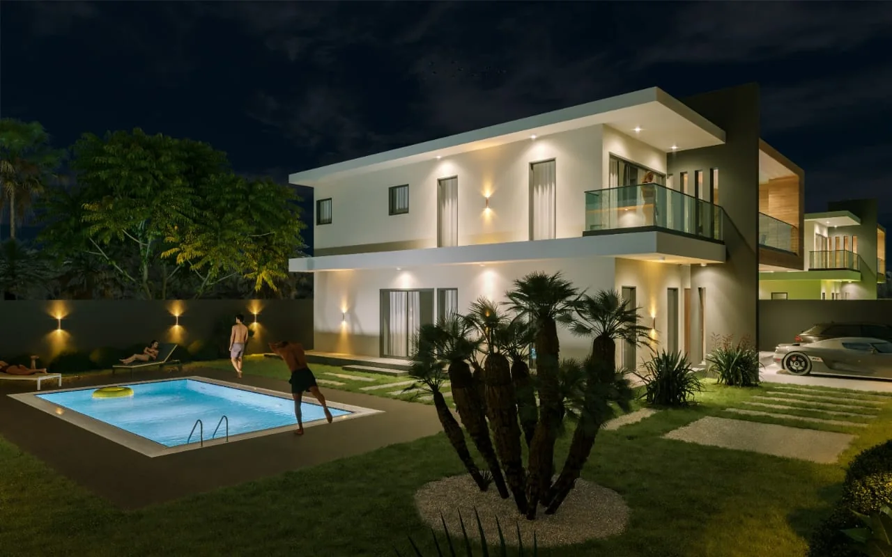 Baobab villa exterior with pool