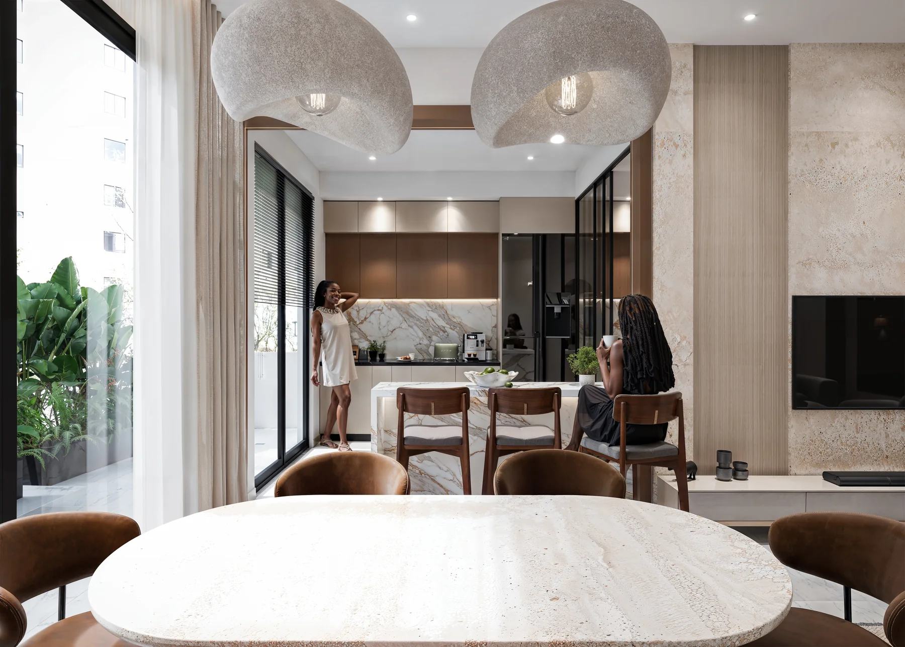 Material and lighting detail in a refined interior